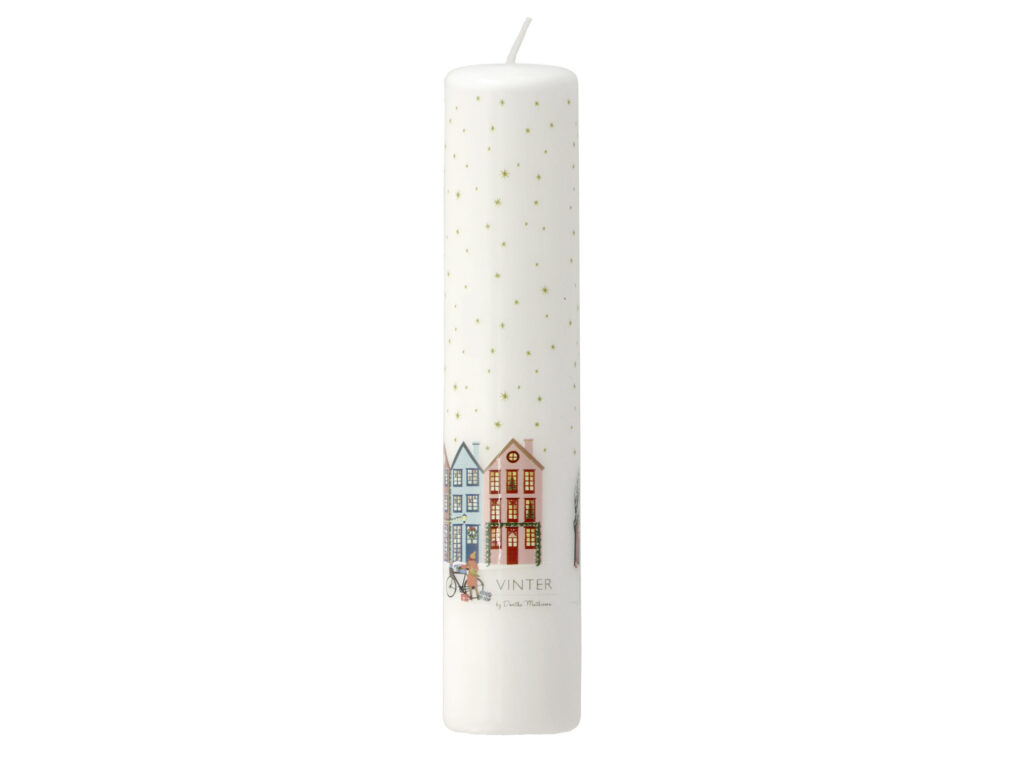Kalenderlys Vinter 5 x 25 cm Hvid/Guldstjerne Paraffin