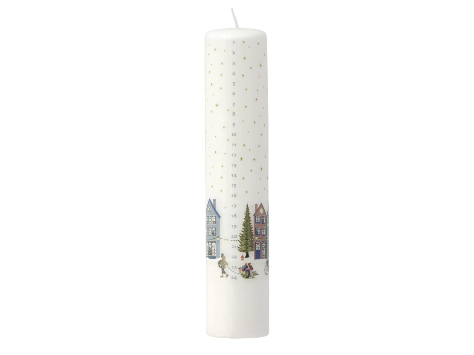 Kalenderlys Vinter 5 x 25 cm Hvid/Guldstjerne Paraffin
